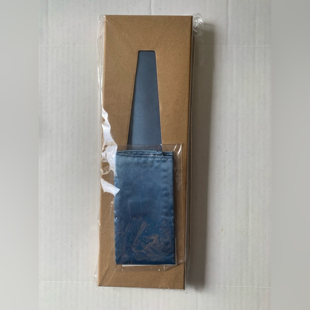 SPRING NOTION Solid Color Satin Microfiber Tie and Handkerchief Steel Blue NEW